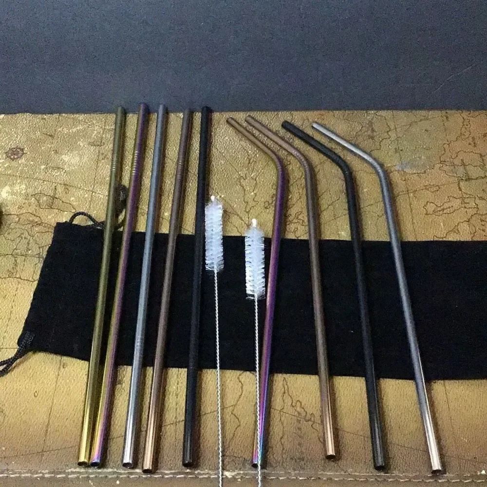 Straws set of 9 metal straws with 2 cleaning brushes